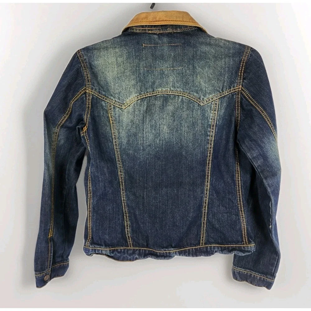 Brush Creek Ranch Distressed Denim Jacket Youth SM Western‎ Coat Leather Collar
